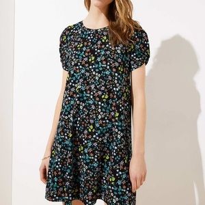 Loft floral puff sleeve swing dress